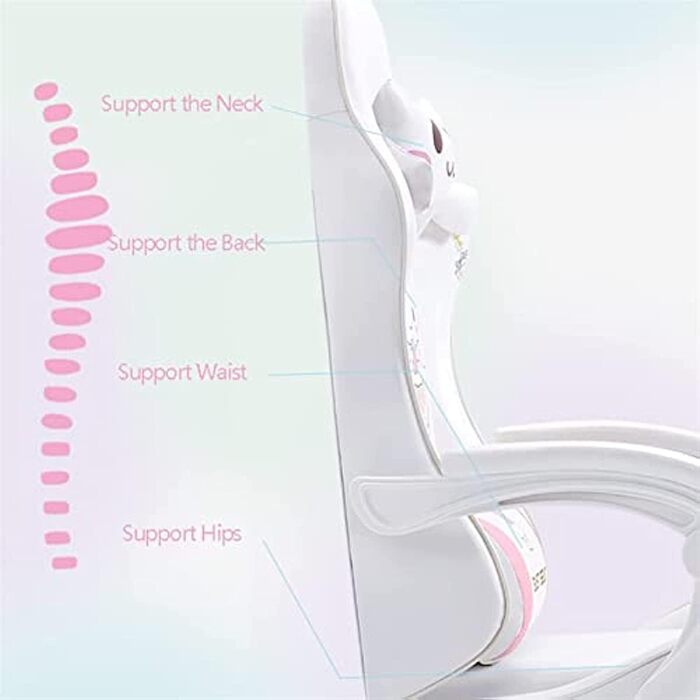 Офісний стілець для гонок зі штучної шкіри з високою спинкою, регульованою спинкою та підставкою для ніг. Ергономічний дизайн для офісу, спальні, комп&39ютера та ігор. Рожевий колір, підходить для професійних геймерів. FANDIAO White Одна сторона