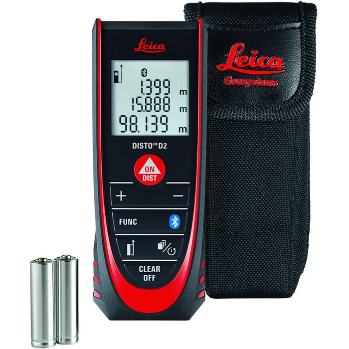 Лазерний далекомір Leica DISTO D2 (2-ге покоління) з Bluetooth вимірювання відстані, площі та об'єму, автоматичне розпізнавання кінцевих точок, червоний промінь
