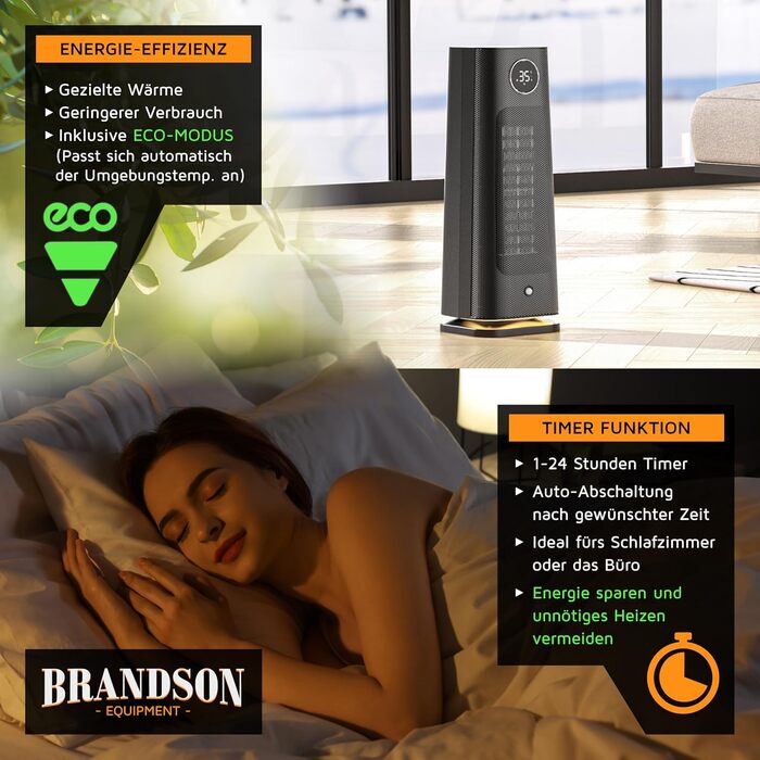 Тепловентилятор з пультом дистанційного керування - Лауреат нагород - ECO режим, енергозбереження, тихий - 2000 Вт - Коливання - Блокування від дітей - Таймер - Світлодіодне освітлення - Ванна кімната, вітальня, офіс, дитяча кімната