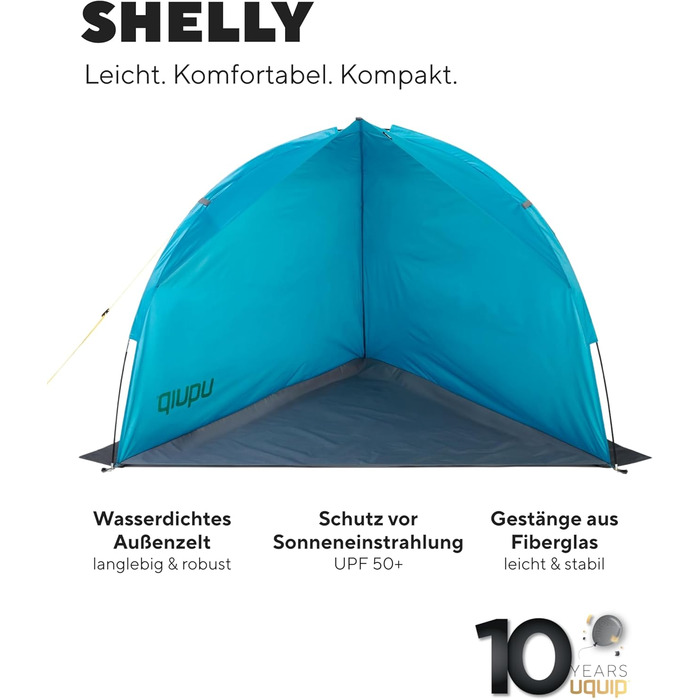 Пляжний намет Uquip Shelly Beach Shelter I UPF 50 для захисту від сонця, вітру та дощу I Портативний пляжний намет I Ідеально підходить для пляжу, кемпінгу та пікніків, один розмір, бензиновий