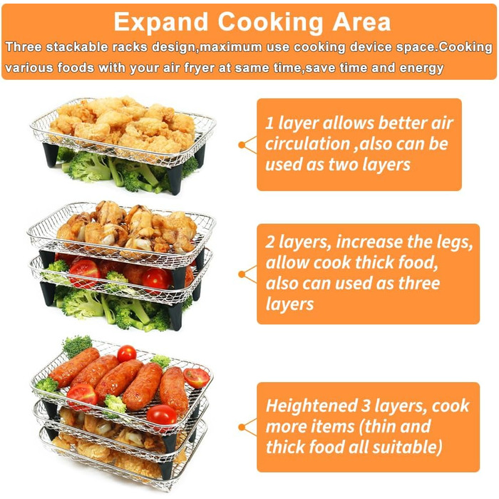 Стійки для фритюрниці YQL для Ninja Dual, аксесуари для фритюрниці Аксесуари для фритюрниці 304 Кошик для фритюрниці з нержавіючої сталі для Ninja AF300EU,AF400EU, Innsky, Princess Dual Zone Air Fryer 19 см x 13 см x 9 см