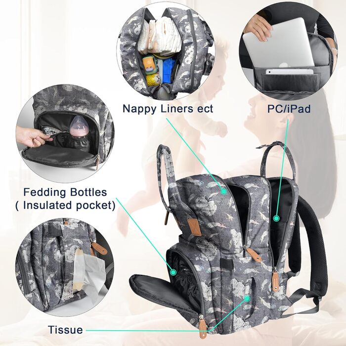 Рюкзак-пеленатор, випадковий рюкзак-пеленатор, сумки для пеленання великої місткості, які підходять для подорожей, покупок і прогу