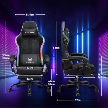 Ігрове крісло GTPLAYER, офісне крісло, ігрове крісло з динаміком та світловою панеллю, геймерське крісло, спинка з кишенею для зберігання, ергономічне крісло для ПК з пультом дистанційного керування