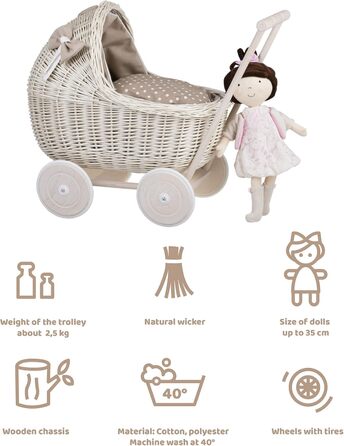 Плетені коляски для ляльок з постільною білизною ідеальна ідея для подарунка плетені коляски для ляльок красива іграшка з лози пле