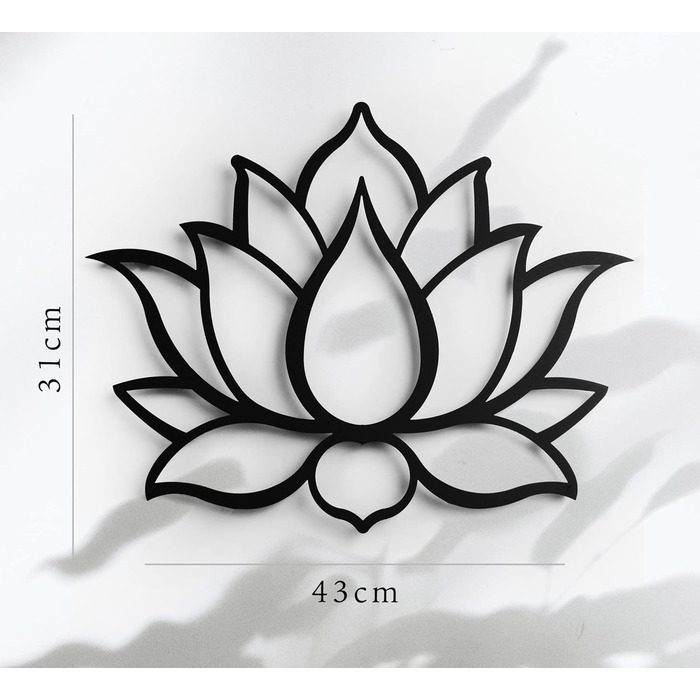 Металева прикраса. Плаваюча настінна скульптура з тінню, виготовлена зі сталі. (43 х 31 см, квітка лотоса) 43 х 31 см. Квітка лото