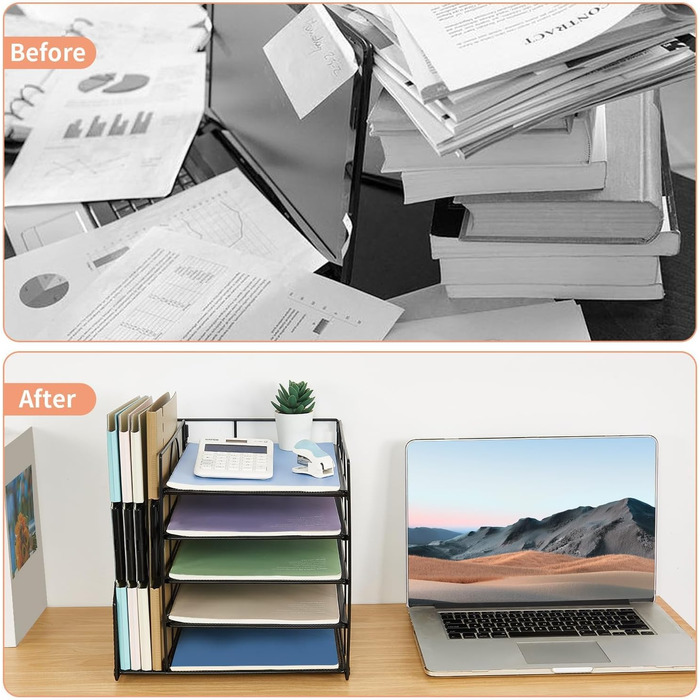 Органайзер для столу та аксесуари, 5-ярусний лоток для паперу з тримачами для файлів, офісний органайзер для зберігання канцелярського приладдя та документів (чорний)