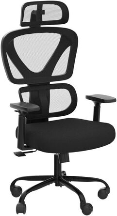 Офісний стілець KERDOM Ергономічне письмове крісло з регульованим підголівником, підлокітниками, поперековою опорою, проти болю в спині, вантажопідйомність 150 кг/330 фунтів (чорний) 9070 Чорний