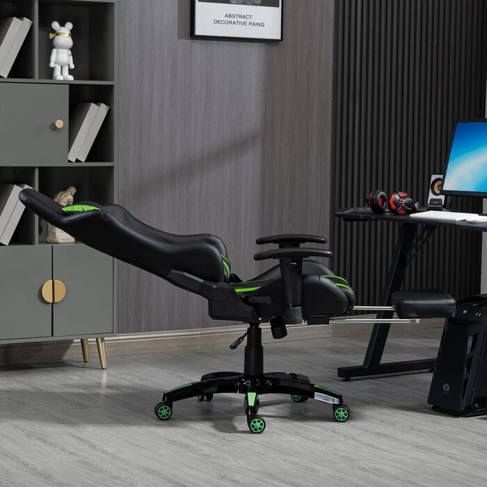 Ігрове крісло SVITA Gamyx, офісне крісло, стілець для столу, ігрове крісло, ергономічне поворотне крісло з підголівником, підставкою для ніг, підставка для ніг, зелене