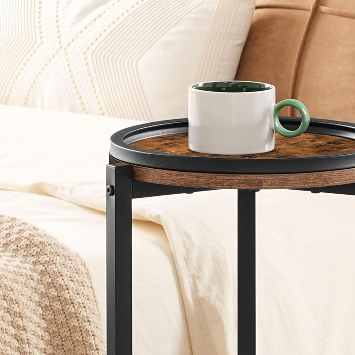 Журнальний столик HOOBRO, маленький столик, 2-ярусний круглий журнальний столик, столик-диван, столик для напоїв, для невеликих приміщень, вітальні, спальні, вінтажний коричневий та чорний EBF167BZ01