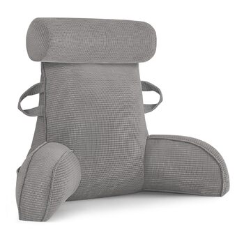 Подушка для спини MINGPINHUIUS, подушка для читання для ліжка та дивана зі знімним валиком для шиї, велика подушка для спини з підлокітником, ідеально підходить як опора для спини для читання, перегляду телевізора, відпочинку, роботи, ігор (сіра)