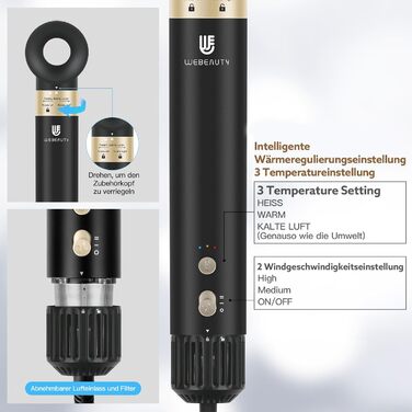 В 1 фен-щітка та стайлер для волосся, 110 000 об/хв високошвидкісний фен з негативними іонами, швидке висихання, набір щіток з теп