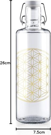 Скляна пляшка для води soulbottles 1 л Квітка життя Дизайн Квітка життя Принт зі справжнього золота Зроблено в Німеччині 100 без пластику, герметична Ідеально підходить для спорту, офісу та дому 1000 мл Квітка життя