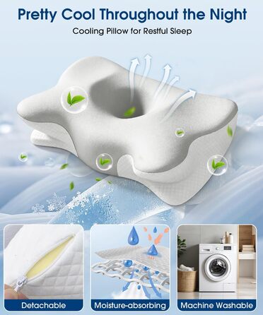 Ортопедична подушка для шиї метелик з піни з ефектом пам&39яті, ергономічна подушка з 2 охолоджувальними чохлами, що можна прати, для полегшення болю в шиї для тих, хто спить на боці, спині та животі, 2 рівні висоти