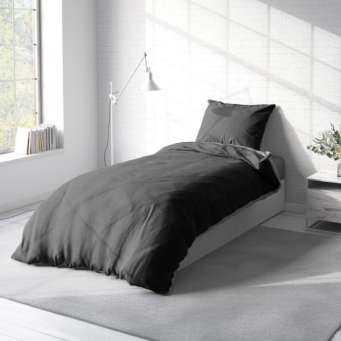 Постільна білизна one-home Jersey, затишні м&39які бавовняні підковдри на блискавці, розмір 135x200 см, колір меланжовий сірий 135x200 см меланжовий сірий