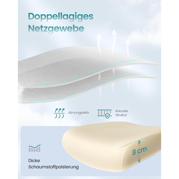 Офісний стілець SONGMICS, стілець для столу, ергономічний сітчастий стілець, з двошаровою сітчастою тканиною, повітропроникний, адаптивна поперекова підтримка, регульований підголівник, для домашнього офісу, колір голубий сірий OBN041G01 з підголівником