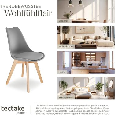 Обідні стільці tectake, комплект з 4 шт. , стільці з черепашковими сидінням, сучасні кухонні стільці, меблі в скандинавському стилі для вітальні, їдальні, кухні та офісу - сірі, комплект з 4 шт. Frederikke II - сірий