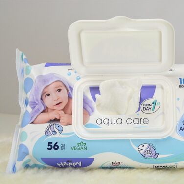 Вологі серветки bella baby Happy Aqua Care, упаковка 10 шт. (10х56 шт. ), 100 біорозкладна, 99 вода, з 1-го дня життя 56 шт. (упаковка 10 шт. )