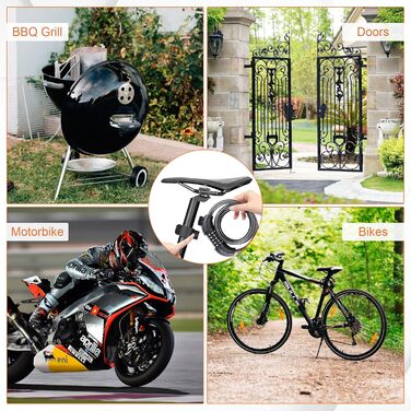 Дитячий велосипедний замок, 120 см, захист від крадіжки, кабельний замок з 5-значним кодом, для велосипедів, мотоциклів, скутерів, чорний. Замок з кодовим механізмом., 1203-12