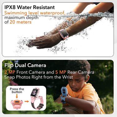 Для дітей з GPS та телефоном, Дитячий Smartwatch з HD відео та голосовими дзвінками, Дитячий GPS-годинник, Водостійкість IPX8 для плавання (Синій, Z7) Синій Z7, 7 Kids Smartwatch, 4G Smartwatch