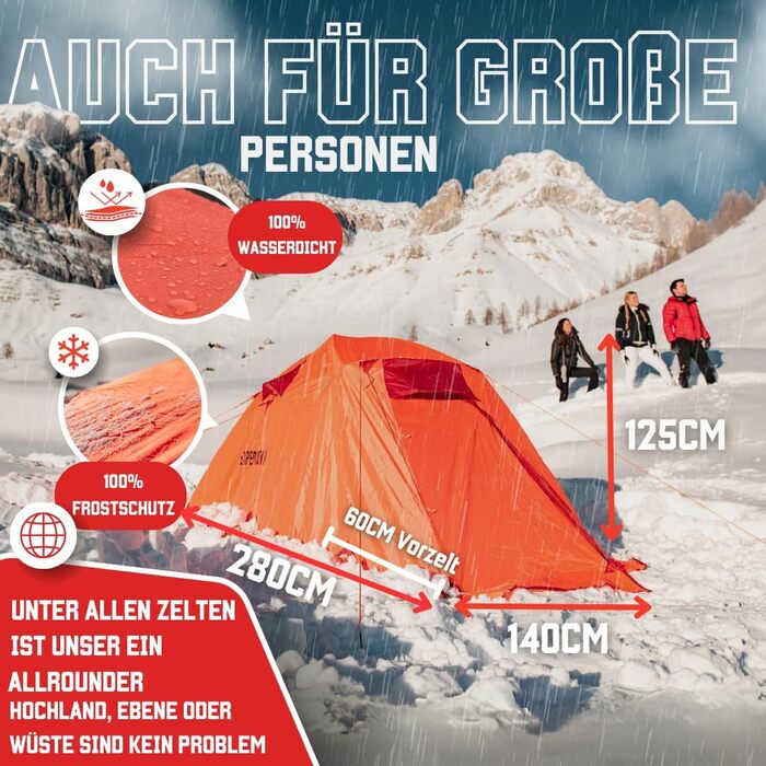 Намети GOALPINE для 1 та 2 дорослих Водонепроникність 4000 мм Маленький розмір у упаковці Для піших прогулянок, альпінізму та велотуризму Ультралегкі 3-4 сезони Швидке встановлення 2P EXPEDITION I - Помаранчеві