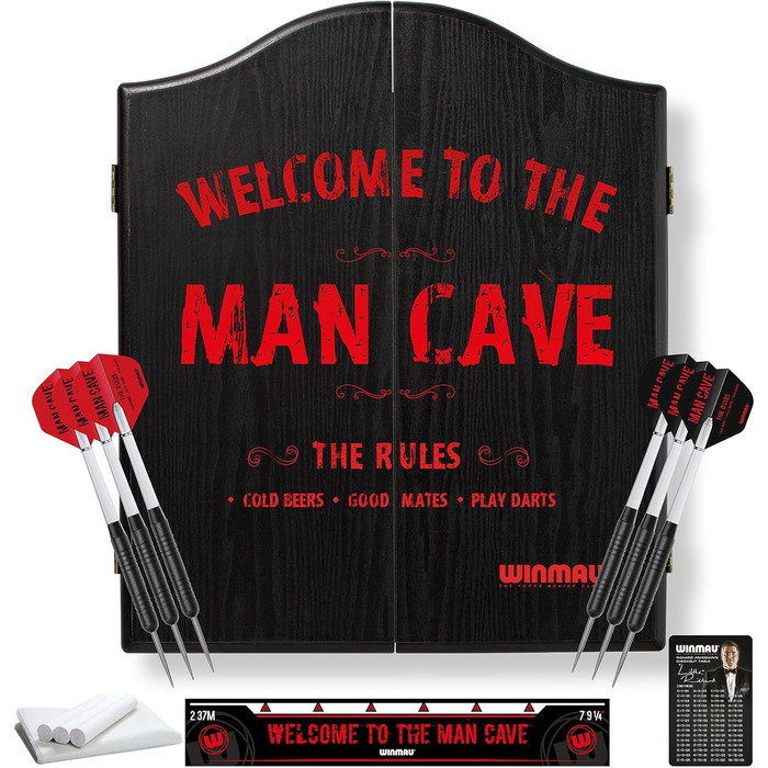 Подарунковий набір мішені для дартсу Winmau Man Cave з мішенню для дартсу, шафою для дартсу, дротиками та лінією для кидка