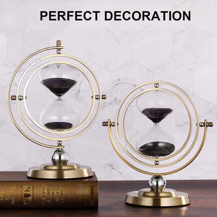 Пісочний годинник SuLiao для Uten, поворотний на 720, старовинний білий пісочний годинник, вінтажний пісочний годинник 1 Hora Reloj de Arena, великий метал, пісочний годинник, офіс, письмовий стіл, дім, весільне оформлення (поворот 720, чорний пісок, 60 х