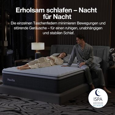 Матрац Novilla 140x200, H3 7-зонний пружинний матрац з кишеньковою структурою для цілеспрямованої підтримки, хвилеподібний шар комфортної піни для покращеної повітропроникності, сертифікований Oeko-Tex, висота 25 см x 25 см, 140 x 200 см