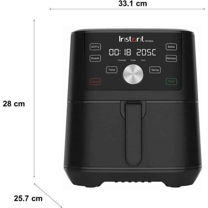 Аерофритюрниця Instant Brands Vortex 6 Plus 4-в-1 1700 Вт, 3.7 л - смаження на повітрі, запікання, смаження, гриль, дегідратор і підігрівач їжі Medium Digital (3.7 л)