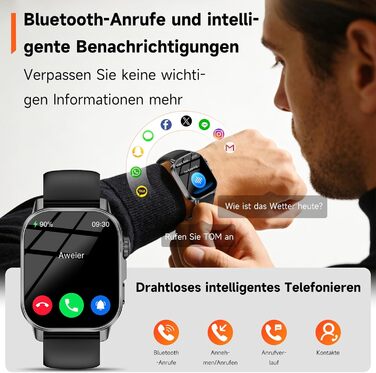 Чоловічий смарт-годинник з ЕКГ/BAT/ІМТ/ВСР/сечовою кислотою/світлодіодним підсвічуванням, 2.0-дюймовий годинник для здоров&39я з 24-годинним вимірюванням артеріального тиску, SpO2, монітором серцевого ритму, температурою тіла, монітором сну/апное, екстрен