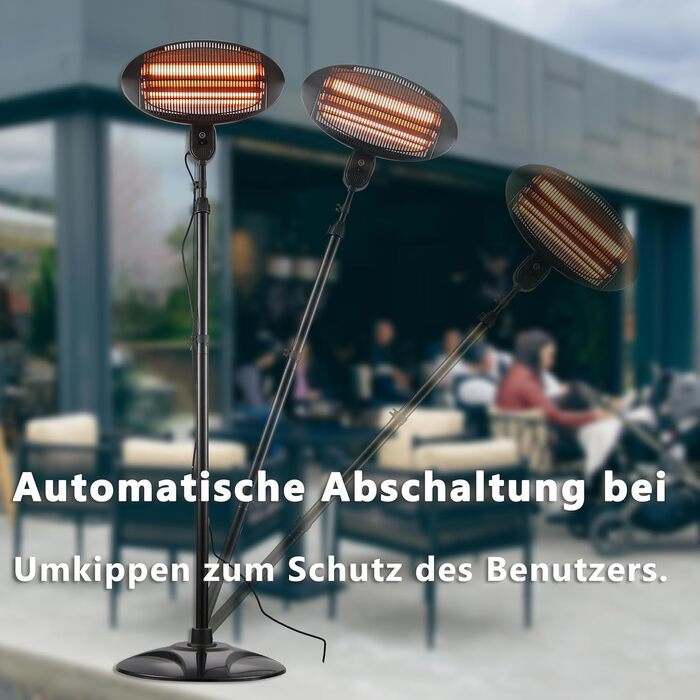 Електричний кварцовий обігрівач для саду та патіо DONYER POWER 2 кВт, водонепроникний, окремостоячий, для зовнішнього використання