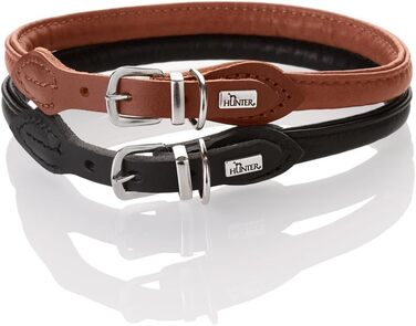 Ошийник для собак HUNTER Round & Soft Canadian UP, колір коньяк, м'яка та гладка шкіра, класичний дизайн, делікатний до шерсті, круговий прошитий, екологічно стійкий, виготовлено в Німеччині, розмір 45 коньяк 45