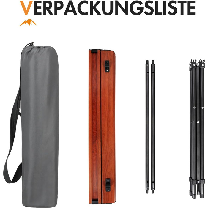 Складаний кемпінговий стіл PORTAL з алюмінієвою стільницею, вантажопідйомність 80 кг, з сумкою для перенесення для пікніків, барбекю, саду, балкону, коричневий