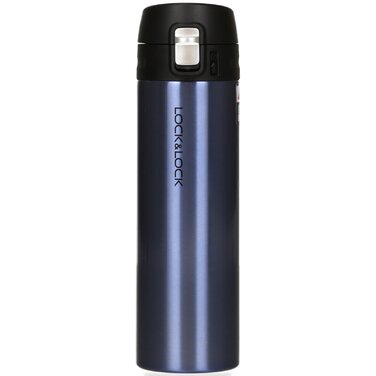 Пляшка для води з нержавіючої сталі LOCK & LOCK - НОВА ЛЕГКА ВАКУУМНА ПЛЯШКА FEATHER LIGHT - Термос для однієї руки - Вакуумна ізольована пляшка для кави, чаю тощо 500 мл сапфірово-блакитного кольору
