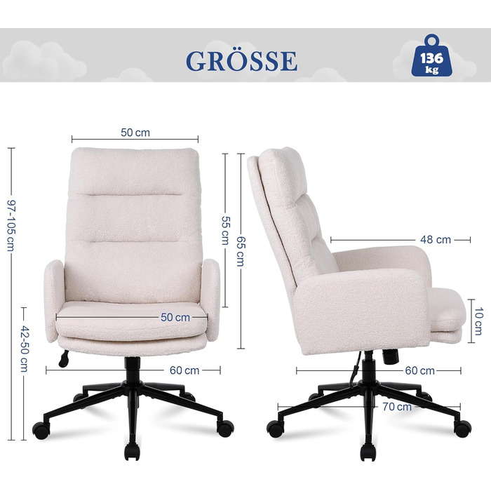 Робоче крісло, офісне крісло зі штучного хутра, крісло для туалетного столика, обертове крісло з регульованою висотою, ергономічне комп&39ютерне крісло для навчання, спальня, офіс, домашній офіс, бежевий, сучасний