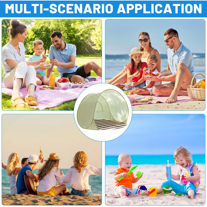 Розкладний пляжний намет із захистом від ультрафіолету, XXL, 3-4 особи, UPF 40, розкладний пляжний намет для немовлят, одноразовий пляжний намет із захистом від ультрафіолету та вітрозахисною плівкою, пляжний намет, розкладний сонцезахисний козирок, розкл