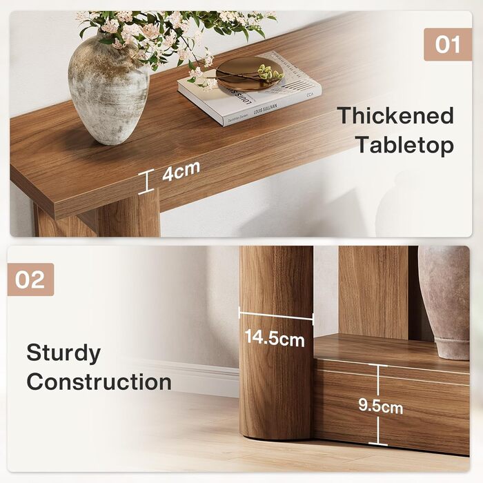 Консольний столик Tribesigns 160 см, вузький столик для передпокою, довгий столик для дивана за диваном, 2-ярусний столик для передпокою, бічний столик для передпокою, вітальні, рустикальний коричневий