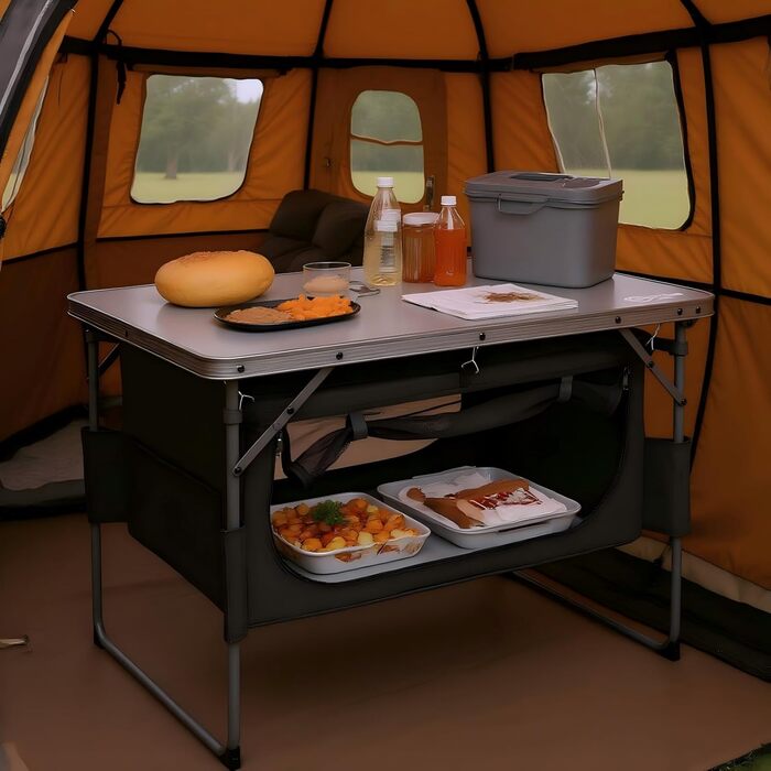 Портальний розкладний кемпінговий стіл з місцем для зберігання, розкладний обідній стіл, міні-садовий стіл, надлегкий для кемпінгу, використання на вулиці, балкону, саду