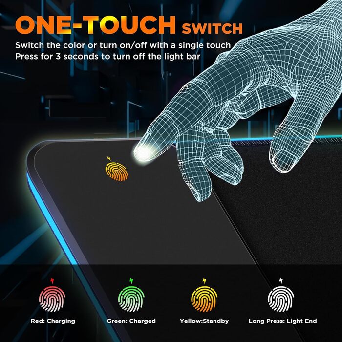 Килимок для миші Gimars Upgrade Gaming RGB, бездротова швидка зарядка 15 Вт, 800x300x5 мм, XXL килимок для миші з 10 кольорами світлодіодного підсвічування, великий світлодіодний килимок для миші, ігровий аксесуар з гладкою поверхнею, нековзна гумова осно