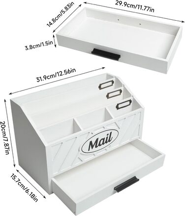 Дерев&39яний настільний органайзер для пошти, робочий органайзер для пошти з 6 відділеннями та шухлядою для офісу, школи, рахунків та документів, білий дерев&39яний настільний органайзер