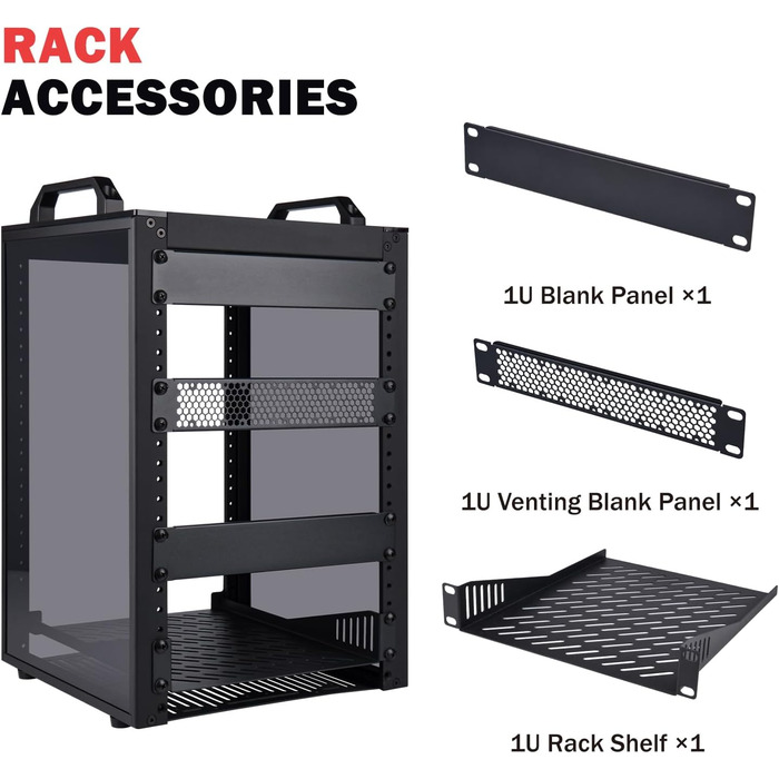 Дюймова серверна шафа, міні-стійка глибиною 260 мм з полицею та заглушкою, для NAS, AV та мережевого обладнання (чорна), 1 Plus, 8U 10-