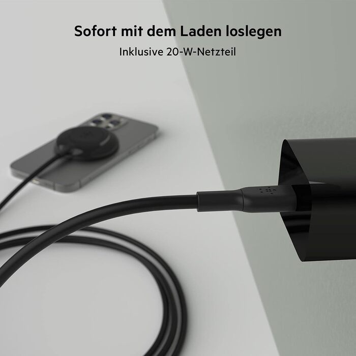 Магнітний бездротовий зарядний пристрій (мережевий зарядний пристрій потужністю 20 Вт з кабелем довжиною 2 м у комплекті, для iPho