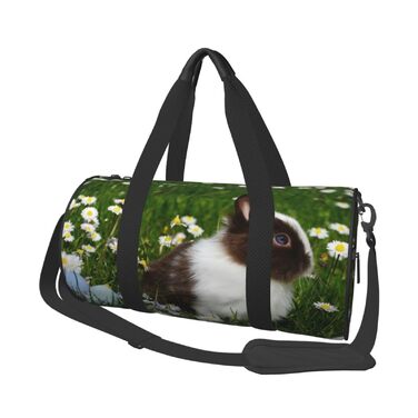 Спортивна сумка для подорожей, біло-коричнева, з принтом кролика, сумка на ніч, чорна, універсальний розмір