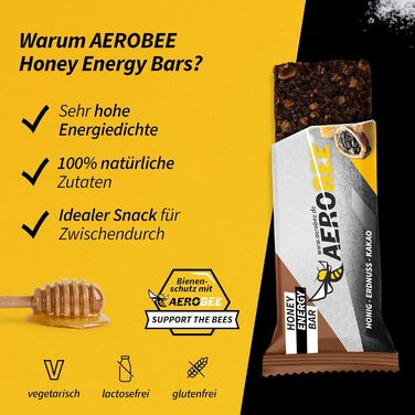 Енергетичний батончик AEROBEE - Унікальний енергетичний батончик з меду, арахісу та какао 12x50 г - Вівсяний батончик без цукру, ідеальний батончик для витривалості та енергії, їжа для походів або заміна їжі в офісі Мед, арахіс та какао (12 шт. )