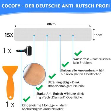 Килимки для сходів, протиковзкі килимки, самоклеючі килимки для сходів 15 x 80 см, 15 шт. , прозорі, протиковзка клейка стрічка, килимок для сходів, протиковзкі смужки, килимки для сходів для дерев&39яних сходів, протиковзкі килимки для підлоги