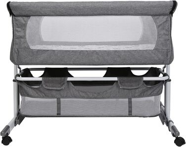 Дитяче ліжко для тумбочки, складне, 2-в-1, дитяче ліжко, портативне, з сітчастими вікнами, поворотні колеса, москітна сітка для ліжка, складне, дитяча колиска 92*58*70-90 см (сіре)