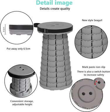 Портативний складаний стілець з подушкою, складний кемпінговий стілець, телескопічний складаний стілець для дорослих для походів, риболовлі, подорожей, барбекю, вантажопідйомність 200 кг з сумкою для перенесення, сірий