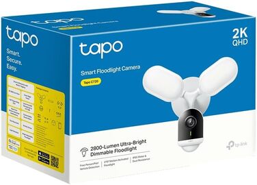 Прожектор Tapo C720 Cam Wired Зовнішня камера спостереження 2K, WiFi 2,4 ГГц, карта microSD, Google Home і Alexa Провідна камера безпеки зі світлодіодом 2800 лм