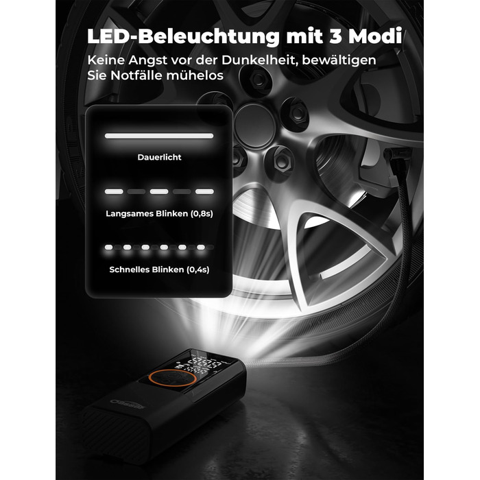 Електричний повітряний насос Oasser з подвійним дисплеєм 6000mAh 150 PSI, акумуляторний компресор з 3M 12V прикурювача для автомобіля, мотоцикла, велосипеда, м&39яча, подорожей, кемпінгу