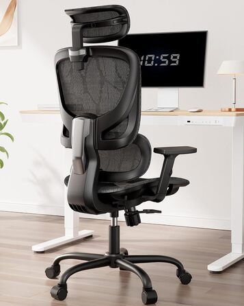Ергономічне сітчасте офісне крісло HUANUO, стілець з високою спинкою та регульованою поперековою опорою, підлокітники, функція нахилу, сітчасте ігрове крісло для комп&39ютера