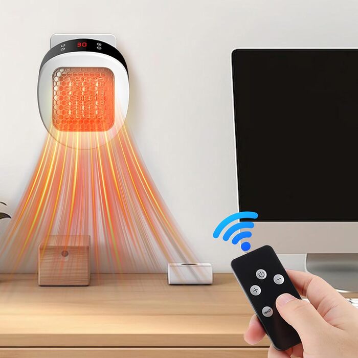 Настінний обігрівач для домашнього використання з пультом дистанційного керування, міні-керамічний вентилятор-обігрівач, 600 Вт, 15-32 , таймер 1-12 годин, система термостата, тихий нагрів з низьким рівнем шуму (білий)